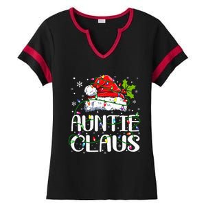 Auntie Claus Christmas Lights Pajama Family Matching Ladies Halftime Notch Neck Tee