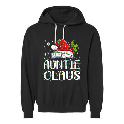 Auntie Claus Christmas Lights Pajama Family Matching Garment-Dyed Fleece Hoodie