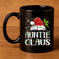 Auntie Claus Christmas Lights Pajama Family Matching 11oz C Handle Ceramic Mug