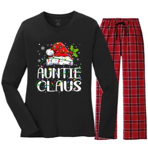 Auntie Claus Christmas Lights Pajama Family Matching Women's Long Sleeve Flannel Pajama Set 