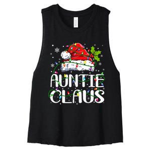 Auntie Claus Christmas Lights Pajama Family Matching Women's Racerback Cropped Tank