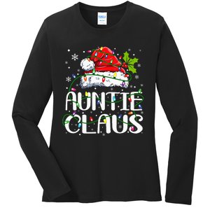 Auntie Claus Christmas Lights Pajama Family Matching Ladies Long Sleeve Shirt