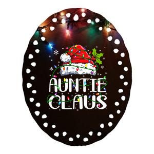 Auntie Claus Christmas Lights Pajama Family Matching Ceramic Oval Ornament