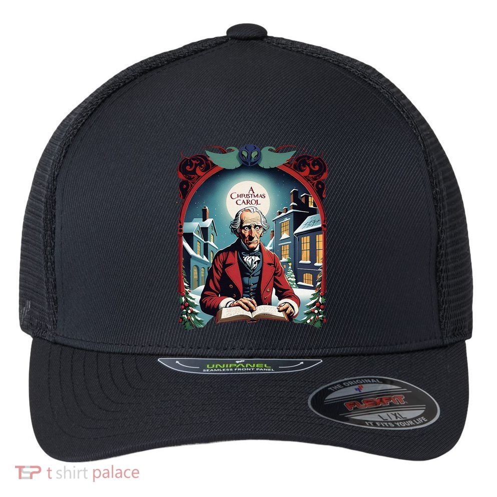 A Christmas Carol Book Cover Ebeneezer Scrooge Flexfit Unipanel Trucker Cap