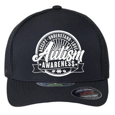 Accept Understand Love  Autism Awareness Logo Flexfit Unipanel Trucker Cap