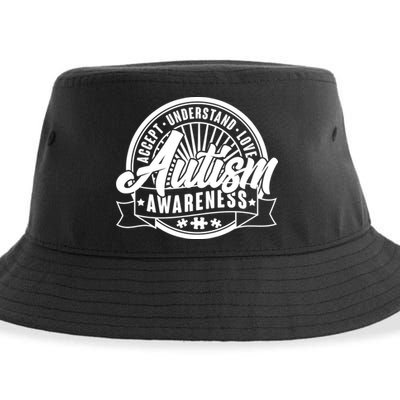 Accept Understand Love  Autism Awareness Logo Sustainable Bucket Hat