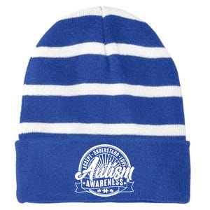 Accept Understand Love  Autism Awareness Logo Striped Beanie with Solid Band