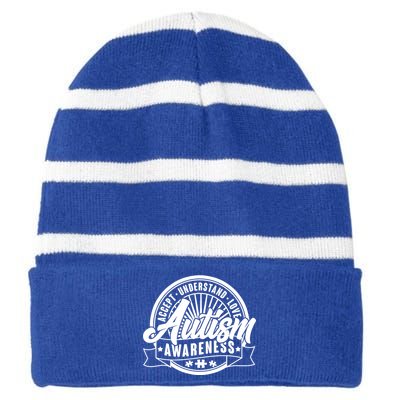 Accept Understand Love  Autism Awareness Logo Striped Beanie with Solid Band