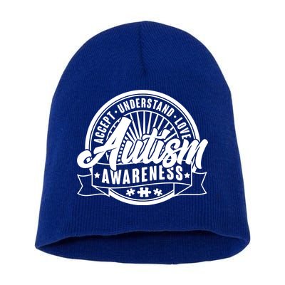 Accept Understand Love  Autism Awareness Logo Short Acrylic Beanie