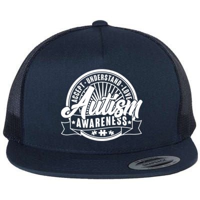 Accept Understand Love  Autism Awareness Logo Flat Bill Trucker Hat