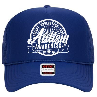 Accept Understand Love  Autism Awareness Logo High Crown Mesh Back Trucker Hat