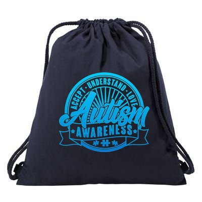 Accept Understand Love  Autism Blue Imprint Drawstring Bag