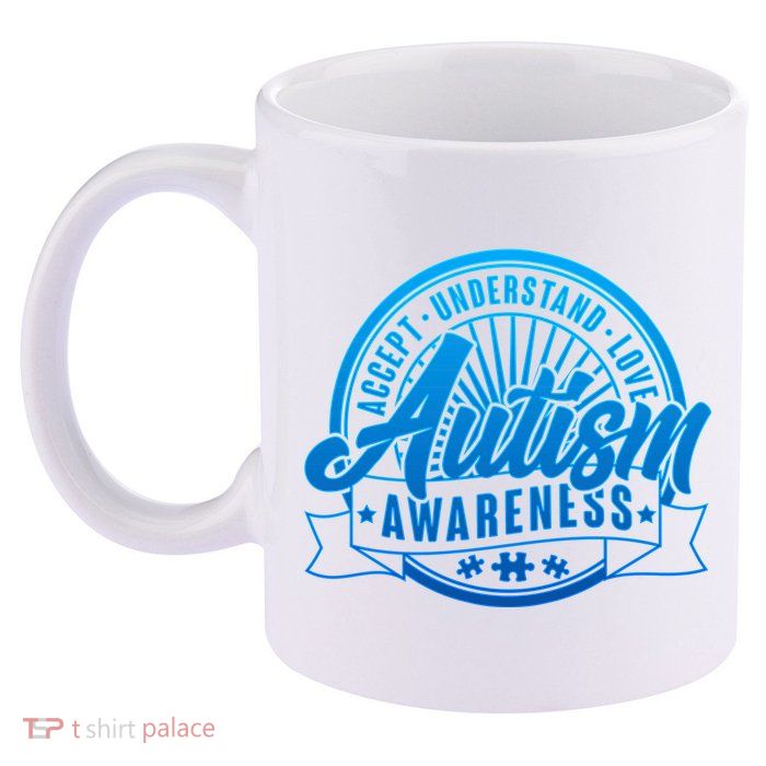 Accept Understand Love  Autism Blue Imprint 11oz C Handle Ceramic Mug