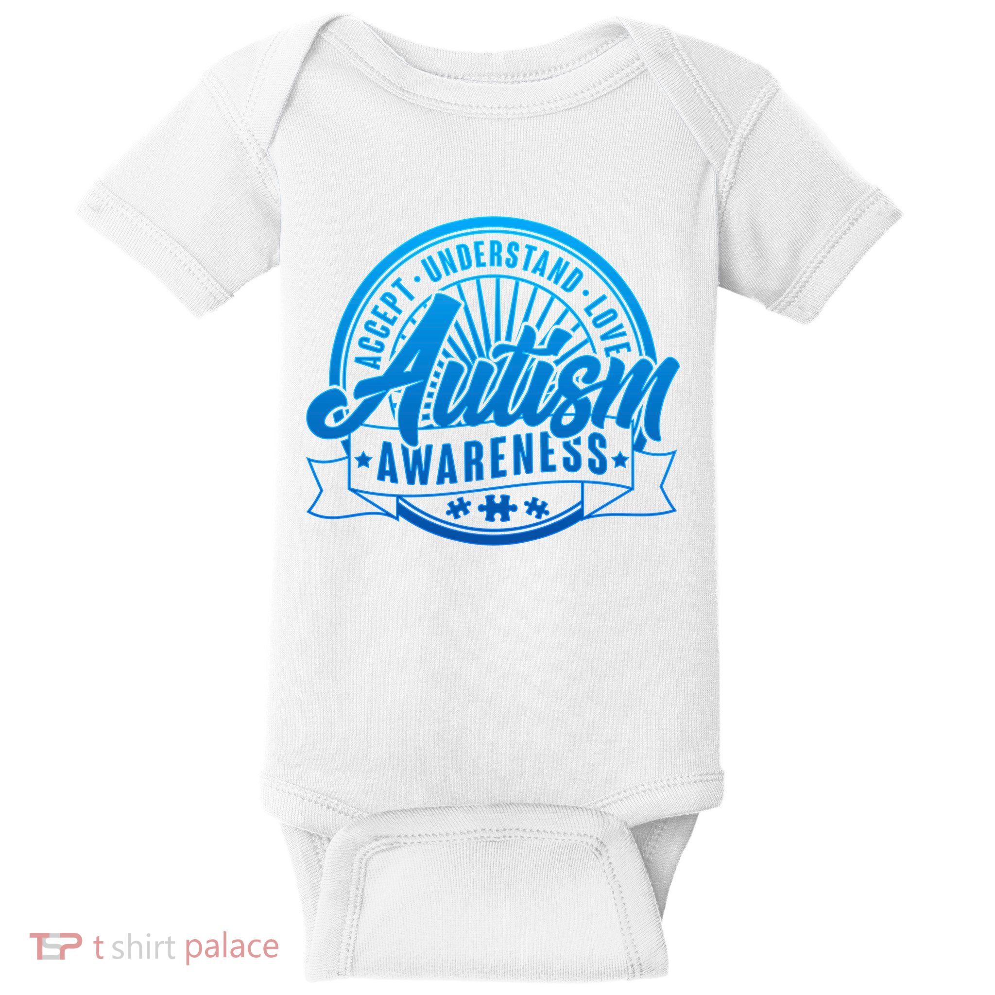 Accept Understand Love  Autism Blue Imprint Baby Bodysuit