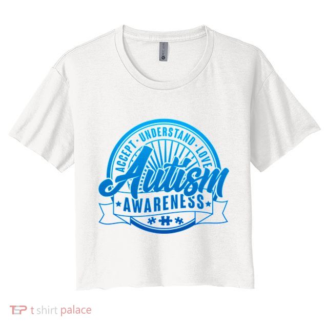 Accept Understand Love  Autism Blue Imprint Crop Top