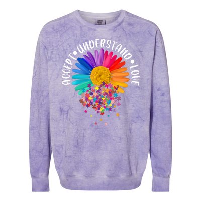 Accept Understand Love Autism Flower Puzzle Pieces Colorblast Crewneck Sweatshirt