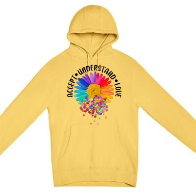 Accept Understand Love Autism Flower Puzzle Pieces Premium Pullover Hoodie