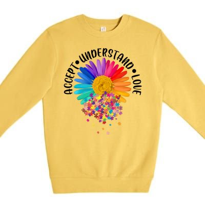 Accept Understand Love Autism Flower Puzzle Pieces Premium Crewneck Sweatshirt