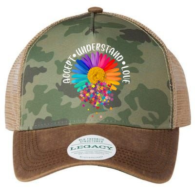 Accept Understand Love Autism Flower Puzzle Pieces Legacy Tie Dye Trucker Hat