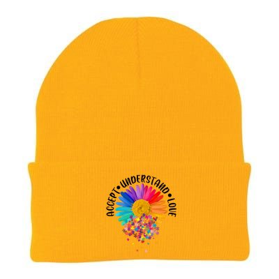 Accept Understand Love Autism Flower Puzzle Pieces Knit Cap Winter Beanie