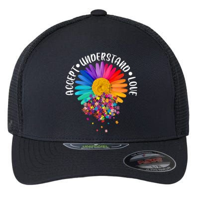 Accept Understand Love Autism Flower Puzzle Pieces Flexfit Unipanel Trucker Cap