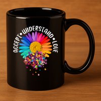 Accept Understand Love Autism Flower Puzzle Pieces 11oz C Handle Ceramic Mug