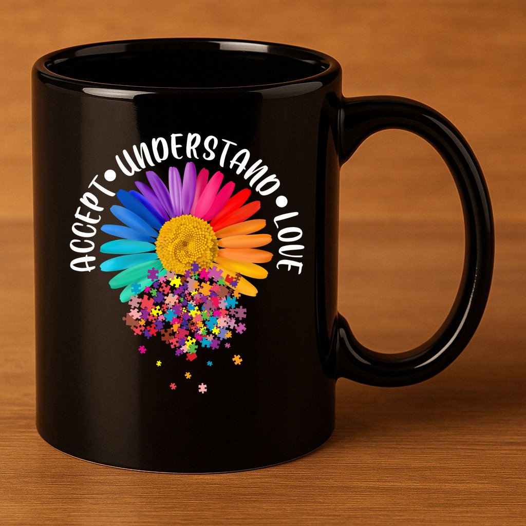 Accept Understand Love Autism Flower Puzzle Pieces 11oz C Handle Ceramic Mug