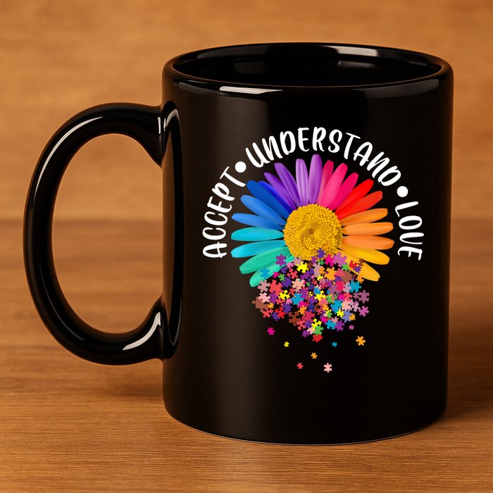 Accept Understand Love Autism Flower Puzzle Pieces 11oz C Handle Ceramic Mug