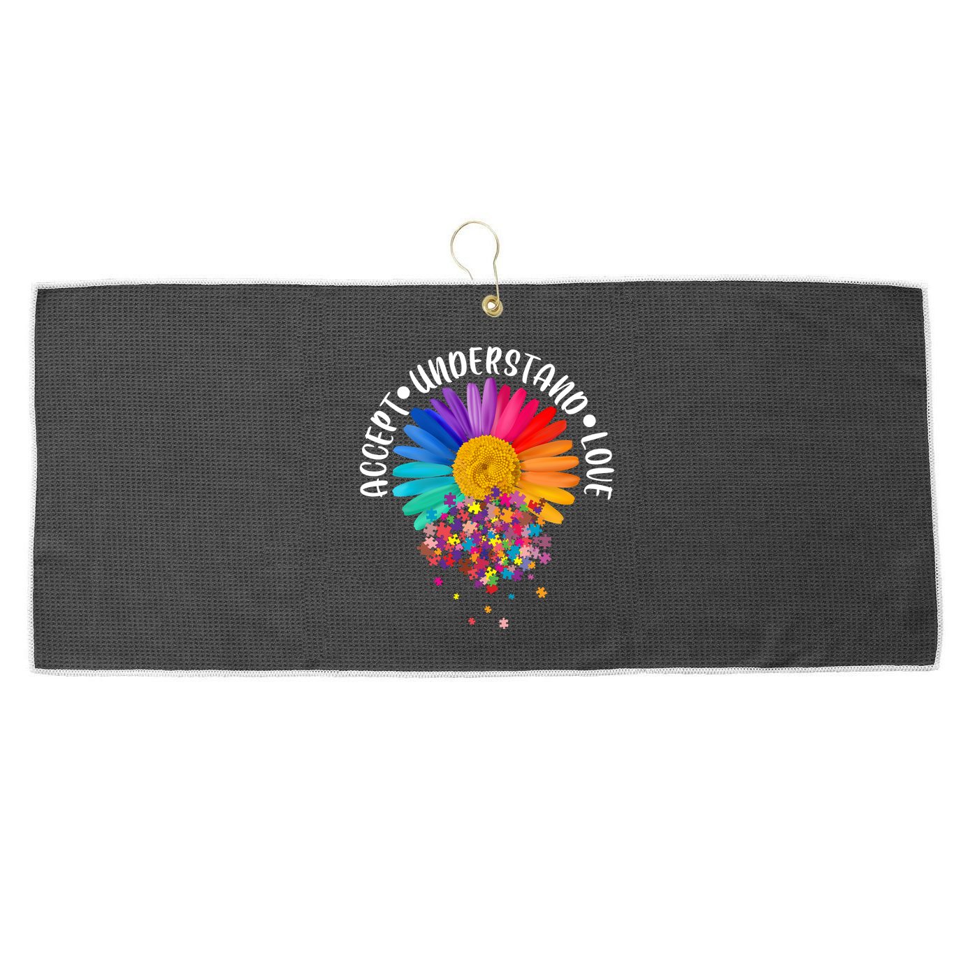 Accept Understand Love Autism Flower Puzzle Pieces Large Microfiber Waffle Golf Towel