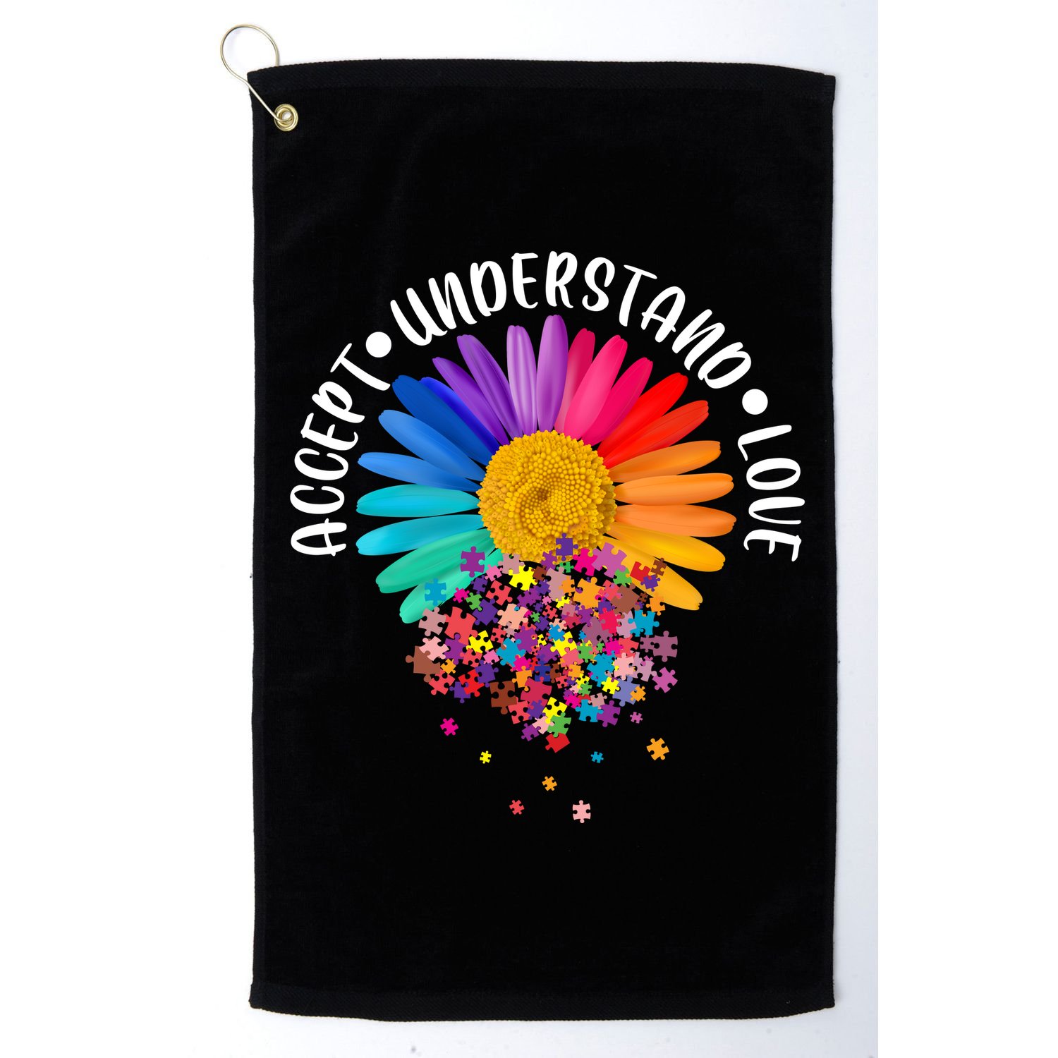 Accept Understand Love Autism Flower Puzzle Pieces Golf Towel