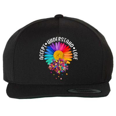 Accept Understand Love Autism Flower Puzzle Pieces Wool Snapback Cap