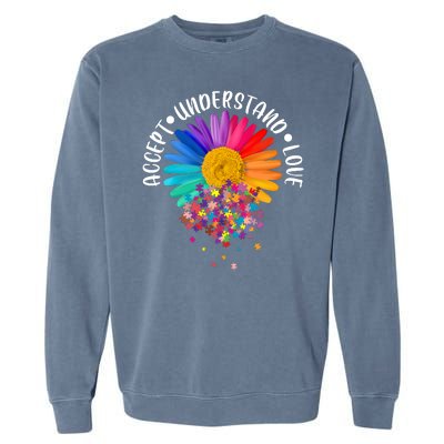 Accept Understand Love Autism Flower Puzzle Pieces Garment-Dyed Sweatshirt