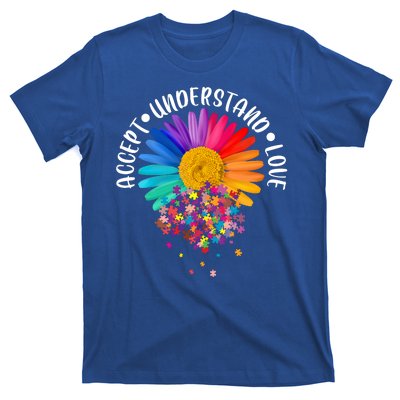 Accept Understand Love Autism Flower Puzzle Pieces T-Shirt