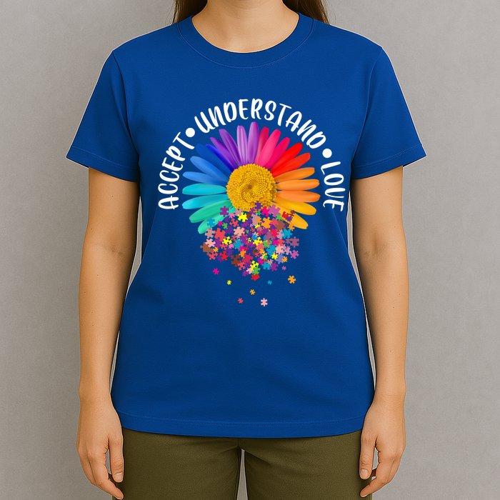 Accept Understand Love Autism Flower Puzzle Pieces T-Shirt