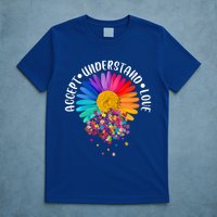 Accept Understand Love Autism Flower Puzzle Pieces T-Shirt