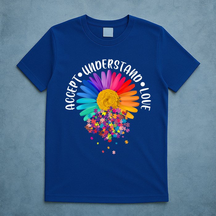 Accept Understand Love Autism Flower Puzzle Pieces T-Shirt
