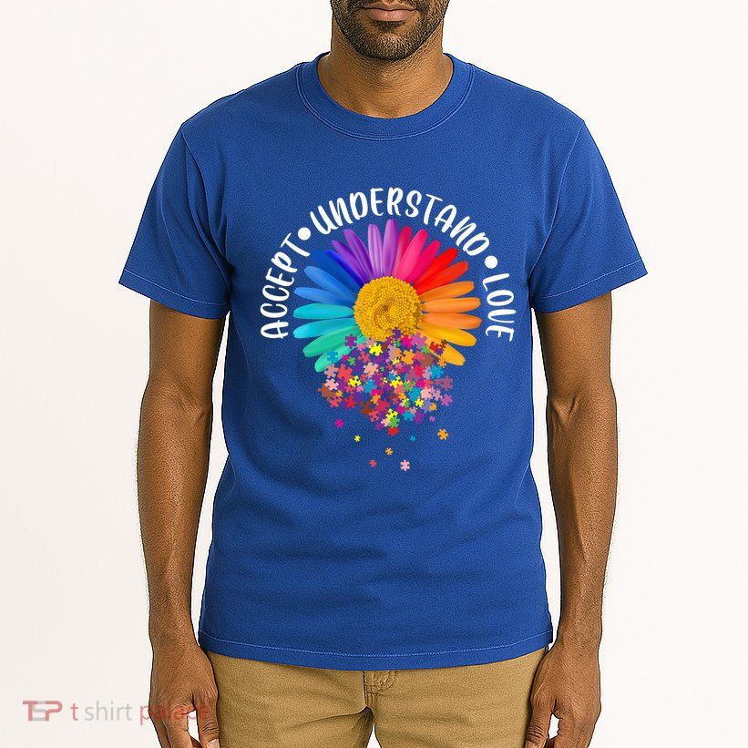 Accept Understand Love Autism Flower Puzzle Pieces Tall T-Shirt