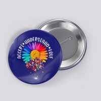 Accept Understand Love Autism Flower Puzzle Pieces Button