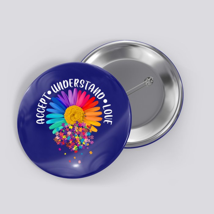 Accept Understand Love Autism Flower Puzzle Pieces Button