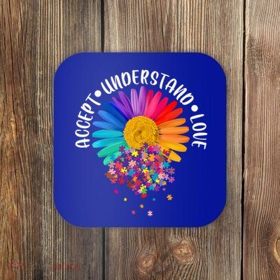 Accept Understand Love Autism Flower Puzzle Pieces Coaster