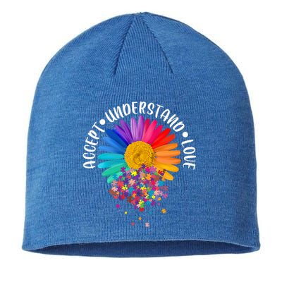 Accept Understand Love Autism Flower Puzzle Pieces Sustainable Beanie