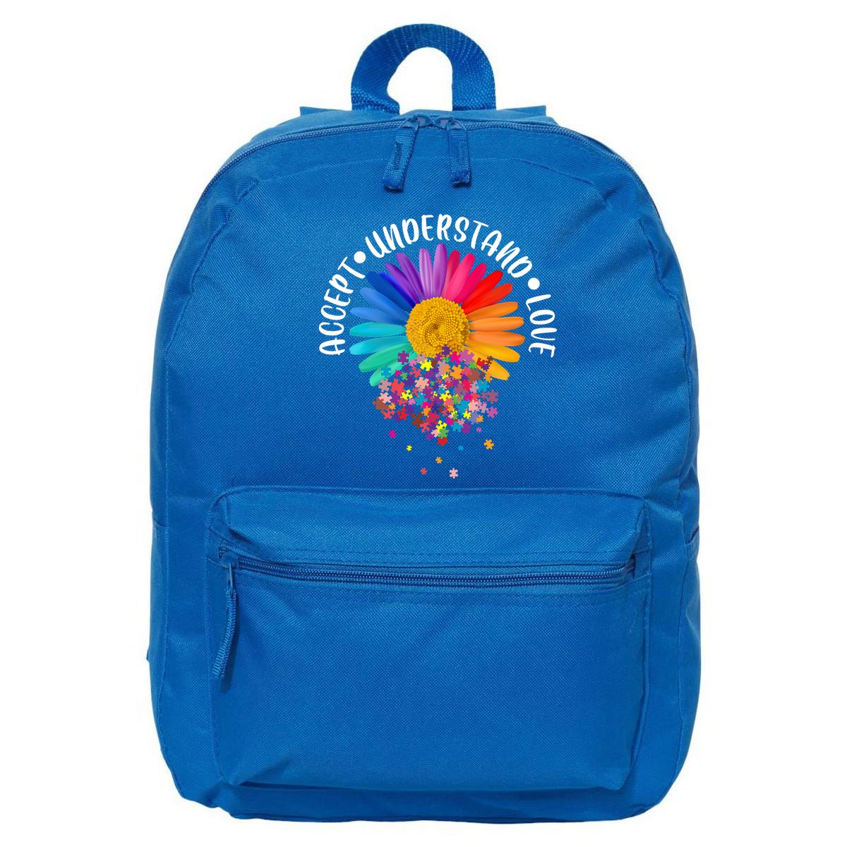 Accept Understand Love Autism Flower Puzzle Pieces 16 in Basic Backpack
