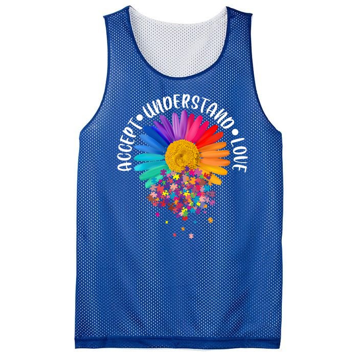 Accept Understand Love Autism Flower Puzzle Pieces Mesh Reversible Basketball Jersey Tank