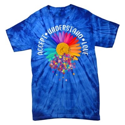 Accept Understand Love Autism Flower Puzzle Pieces Tie-Dye T-Shirt