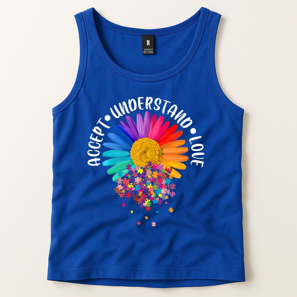 Accept Understand Love Autism Flower Puzzle Pieces Tank Top