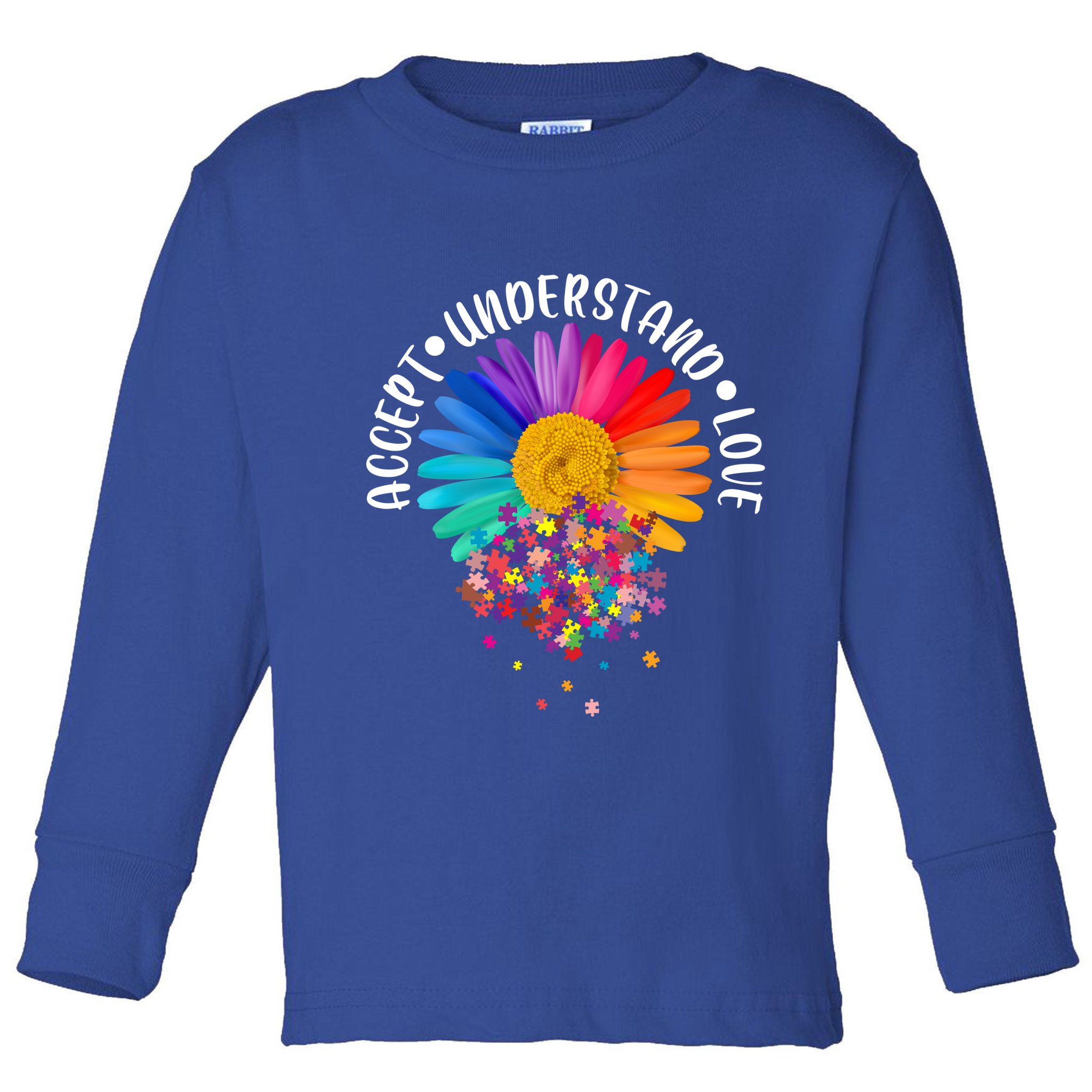 Accept Understand Love Autism Flower Puzzle Pieces Toddler Long Sleeve Shirt