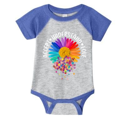 Accept Understand Love Autism Flower Puzzle Pieces Infant Baby Jersey Bodysuit