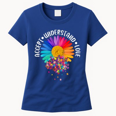 Accept Understand Love Autism Flower Puzzle Pieces Womens T-Shirt
