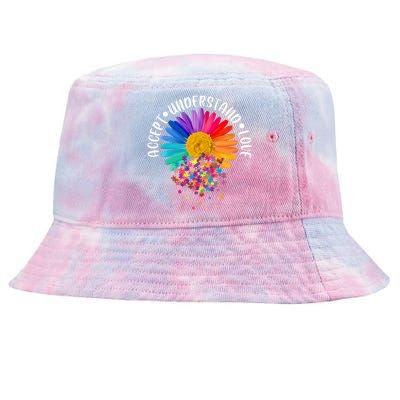 Accept Understand Love Autism Flower Puzzle Pieces Tie-Dyed Bucket Hat