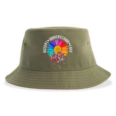 Accept Understand Love Autism Flower Puzzle Pieces Sustainable Bucket Hat